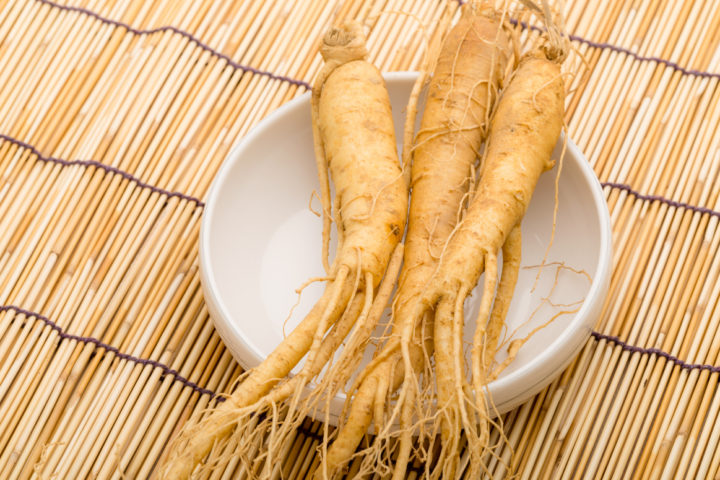 Panax ginseng root in a bowl